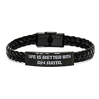 Inspirational Akita Dog Gifts, Life is Better With, Nice Braided Leather Bracelet For Pet Lovers, Engraved Bracelet From Friends, Birthday present, Gift ideas, Unique gifts, Personalized gifts,