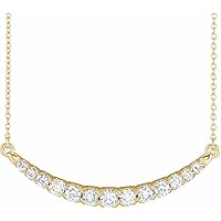 14k Yellow Gold 3.2x36.77mm 18 Inch Polished 0.75 Carat Lab Created Diamond French set Bar Necklace Jewelry for Women