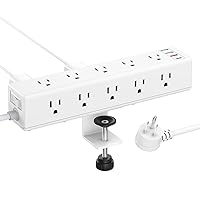 CCCEI Standing Desk Clamp Power Strip with 15 Outlets, Widely Spaced Desktop Edge Mount Surge Protector Outlet, Fast Charging USB-A and USB-C Ports, 10 FT Flat Plug, Fit 1.6 inch Table top, White.