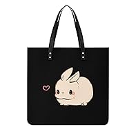 Kawaii Bunny PU Leather Tote Bag Top Handle Satchel Handbags Shoulder Bags for Women Men