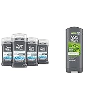 Dove Men Clean Comfort Deodorant 4 Pack 72hr Protection + Extra Fresh Body Wash for Healthier Smoother Skin