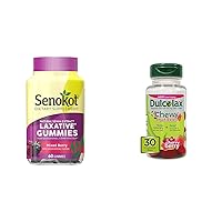Senokot Dietary Supplement Laxative Gummies, Natural Senna Extract & Dulcolax Chewy Fruit Bites, Saline Laxative, Cherry Berry (30ct) Cramp-Free Constipation Relief