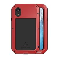 LOVE MEI for iPhone XR Case with Tempered Glass Screen Protector, Shockproof Anti-Scratch Hybrid Aluminum Metal and Silicone Gel Heavy Duty Tank Case for iPhone XR (Red)