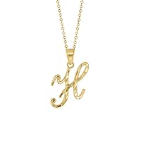 Initial Cursive Letter Pendant- 14K Yellow Gold Diamond Cut Necklace – A to Z Personalized Alphabet Name-Nice Jewelry Gift for Girls and Women’s – Available 16