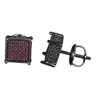 1/5 Ctw Pink Sapphire Mens & Ladies Square Stud Earrings In 14K Black Gold Plated 925 Silver
