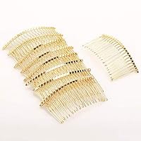 Rocutus 10 pieces 20 Teeth Fancy DIY Metal Wire Hair Clip Combs Metal Wire Hair Combs Wire Twist Bridal Wedding Veil Combs for Women (Gold)