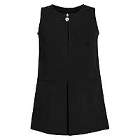 New Girls Heart Pocket Zip Up Plain Pleated Pinafore Kids School Uniform Dress