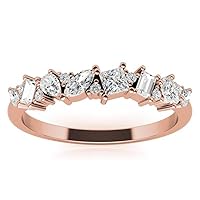 0.42 Carat Colorless Multi-Shape Moissanite Diamond Solitaire Half Eternity Wedding Band For Women in 925 Sterling Silver and Solid Gold
