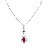 Dazzlingrock Collection 8x5mm Pear & Round Ruby with White Diamond Teardrop Pendant for Women in 14K Gold