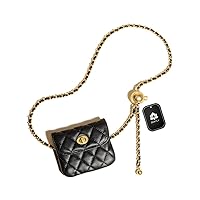 Leather Chain Belt Bag for Women Black Crossbody Waist Purse Fanny Pack Fashion Evening Clutch Mini Handbag Detachable