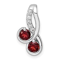 Sterling Silver Double Circle Garnet and White Topaz Charm 18 x 8 mm