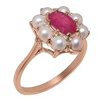 Rose 9k Gold Natural Ruby & Cultured Pearl Womens Cluster Ring - Sizes 4 to 12 Available