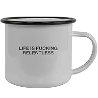 Life Is Fucking Relentless - Stainless Steel 12oz Camping Mug, Black