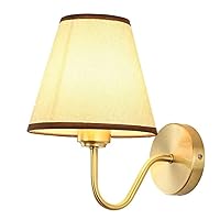 Wall Mount Light, Retro Wall Sconce Lamp with Fabric Shade, Brass Finifh Wall Light, Indoor Lighting Fixture for Living Room Bedroom Hallway Kitchen Lámpara De Pared