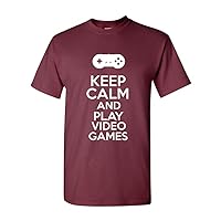 Keep Calm and Play Video Games Gamer Novelty Statement Unisex Adult T-Shirt Tee