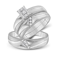 The Diamond Deal 10kt White Gold His Hers Round Diamond Cluster Matching Wedding Set 1/5 Cttw