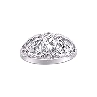 14K White Gold Ring with Filigree Heart, 6X4MM Gemstone, and Diamonds - Vibrant Color Stone Jewelry for Women in Sizes 5-10