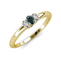 Oval Cut London Blue Topaz & Lab Grown Diamond 0.85 ctw Trellis Three Stone Engagement Ring 14K Gold