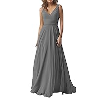 Women's Chiffon Bridesmaid Dresses Long A Line Formal Evening Gown with Pockets MK28