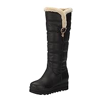 Women's Platform Knee High Boots Winter Warm Fleece Lined Snow Boots Lug Sole Slip On Cowboy Long Boots for Ladies