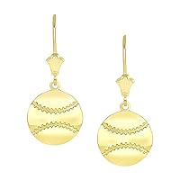 POLISHED BASEBALL SPORTS LEVERBACK EARRINGS IN YELLOW GOLD - Gold Purity:: 14K