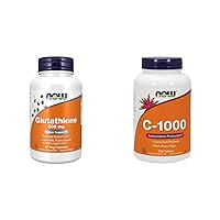NOW Supplements, Glutathione 500 mg, with Milk Thistle Extract & Alpha Lipoic Acid, Free Radical Neutralizer*, 60 Veg Capsules & Supplements, Vitamin C-1,000 with Rose HIPS, Sustained Release