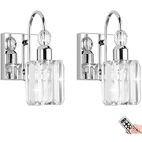 Modern Battery Operated Bathroom Vanity Lighting Fixtures set of 2 with Bulb &Remote, Not Hardwired Bathroom Mirror Wall Lights, Wireless Dimmable Timed Crystal Wall Sconces for Hallway Foyer Bedroom