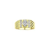 Rylos Men's Yellow Gold-Plated Silver Classic 8X6MM Oval Gemstone & Diamond Ring - Birthstone Elegance, Sizes 8-13