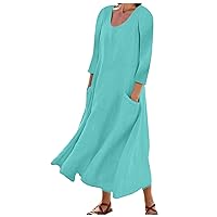 Dress for Women, Women's Summer 2022 Casual Fashion Solid Cotton and Short Sleeve Medium Long Dress