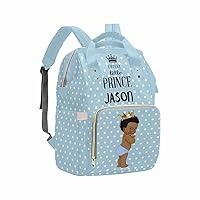 Artsadd Personalized Name Large Capacity Diaper Bags, Prince Blue Dot Daypack Custom Name Backpack Casual Daypack Bag Nappy Bag Gifts for Daughter Granddaughter