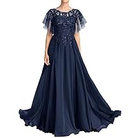 Mother of The Bride Dresses for Wedding Long Lace Appliques A Line Evening Gowns Ruffle Sleeves Wedding Guest Dress Beaded