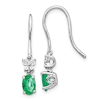 14K Two Tone Gold 1/8ct. Diamond Oval Emerald Shepherd Hook Earrings