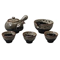 Korean Style Porcelain Tea Ceremony Complete Service Gift Set Ceramic Pottery 11.8 oz (350ml) Side Handle Tea Pot Cups Teapot Pitcher Bowl for Cooling Hot Water