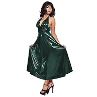 Women Sexy Beach Holiday Party Robe Leather PVC Maxi Dress Halter V-Neck Open Back Sleevelesss Dresses Party Outfits S-7XL