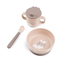Foodie First Meal Set Happy Clouds Powder for Babies & Toddlers - 100% Food Grade PP/BPA-Free - Toddler Bowl, 2-Handle Cup & Spoon, Bowl with Suction Base, Safe for Kids, Easy to Clean
