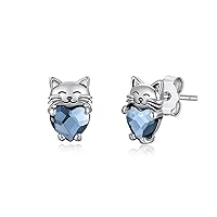 925 Sterling Silver Cat Earrings Cute Animal Kitten Stud Earrings cat Jewelry Gifts for Women Girls Hypoallergenic Earrings for Sensitive Ears