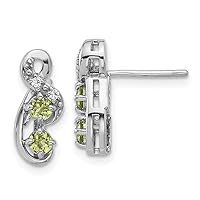 925 Sterling Silver Rhodium Plated Peridot and CZ Cubic Zirconia Simulated Diamond Swirl Post Earrings Measures 14.9x6.07mm Wide Jewelry for Women