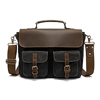 Canvas and Leather Messenger Bag for Men,Single Shoulder Bag with Detachable Strap - Vintage Laptop Bag Briefcase Satchel