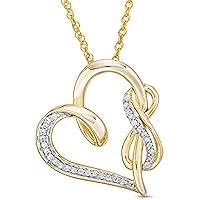 Round Cut Cubic Zirconia 14k Yellow Gold Plated 925 Sterling Silver Swirl Heart Pendant for Her
