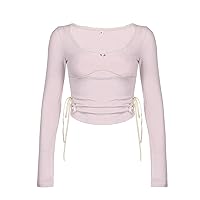 Basic Long Sleeves Shirts for Women Crewneck Slim Fit Going Out Top Y2k Sexy Solid Crop Tops Casual Workout Tees
