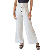 Summer Cotton Linen Pants Women's High Waist Loose Long Casual Wide Leg Pants Lounge Trousers
