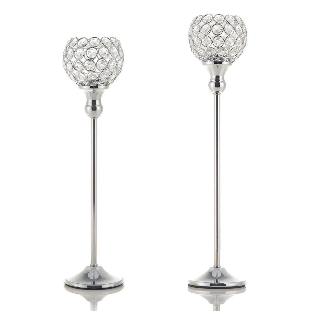VINCIGANT Silver Crystal Pillars Modern Candlesticks for Wedding Party Anniversary Celebration Coffee Table Decorative Centerpiece Set of 2 Gifts B...