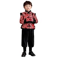 Quenn Boys' Winter Thickened Cotton New Year Suits,Festivel Children's Fu Embroidered Two-Piece Suit,Chinese Style Tang Suit.