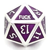 Metal D20 F Dice Critical Fail F 20 Sided Die Set DND Number Role Playing Game Dungeons and Dragons D&D Black Silver Red Blue Gold Copper Purple Green Pink White (Single Dice, Purple and Silver)