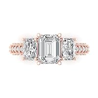 3.6Ct Emerald cut Lab Grown Diamond VVS G-H 10K Yellow Gold Solitaire W/Accent 3 Stone Engagement Promise Anniversary Ring