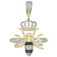 2 CT Round Shape Simulated Black and White Diamond Queen Bee Crown Charm Pendant In 14K Yellow Gold Plated