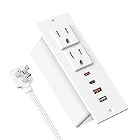 Recessed Power Strip with 30W USB C,Ultra Thin Flat Plug Power Strip,2 Outlets 4 USB Ports,Furniture Flush Mount Desk Outlet,Recessed Outlet for Side Table/Sofa Table,6ft Cord (White)