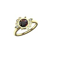 1 Ctw Natural Round Black Ethiopian Opal And Diamond Ring In 14k Solid Gold For Girls And Women 6 MM Opal And 1.8 MM And 1.5x3 MM Diamond