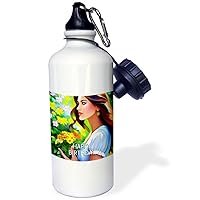 3dRose Happy Birthday. Dreaming young girl in the fantasy garden card - Water Bottles (wb-379042-1)