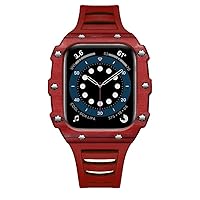 for Apple Watch Series 7 6 5 4 SE Genuine Carbon Fiber Tough Armour Alloy Protective Case Band Strap Bracelet Cover 44mm 45mm (Color : Red, Size : 40mm)